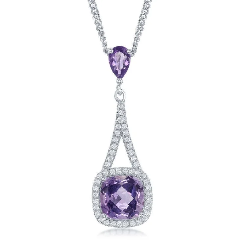 Beautiful necklaces and pendants with moon and star charms for a dreamy effect-Sterling Silver Purple Amethyst Border Necklace