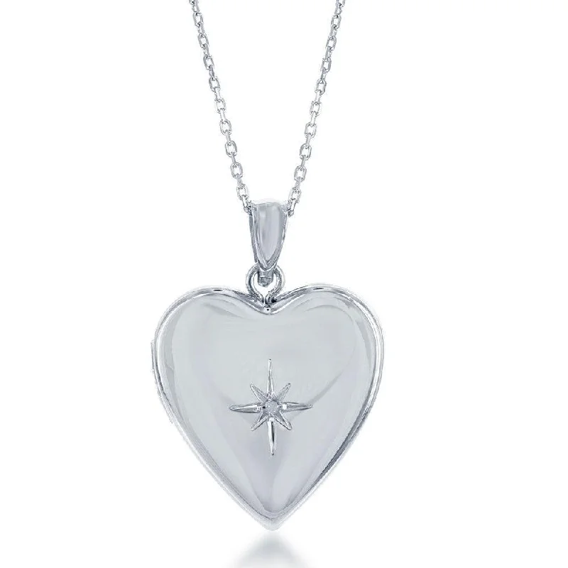 Best necklaces and pendants with butterfly wings for a delicate, graceful style-Sterling Silver Shiny Heart Diamond Accent Locket