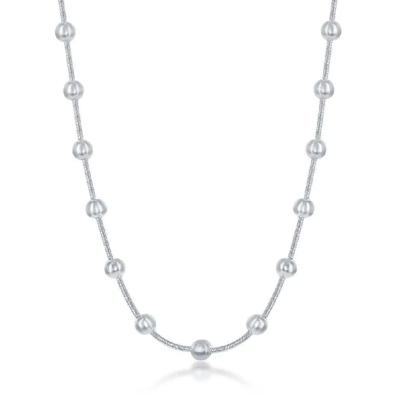 Necklaces and pendants with clear quartz for a pure and radiant look-Sterling Silver Snake and Round Beads Chain, 9"