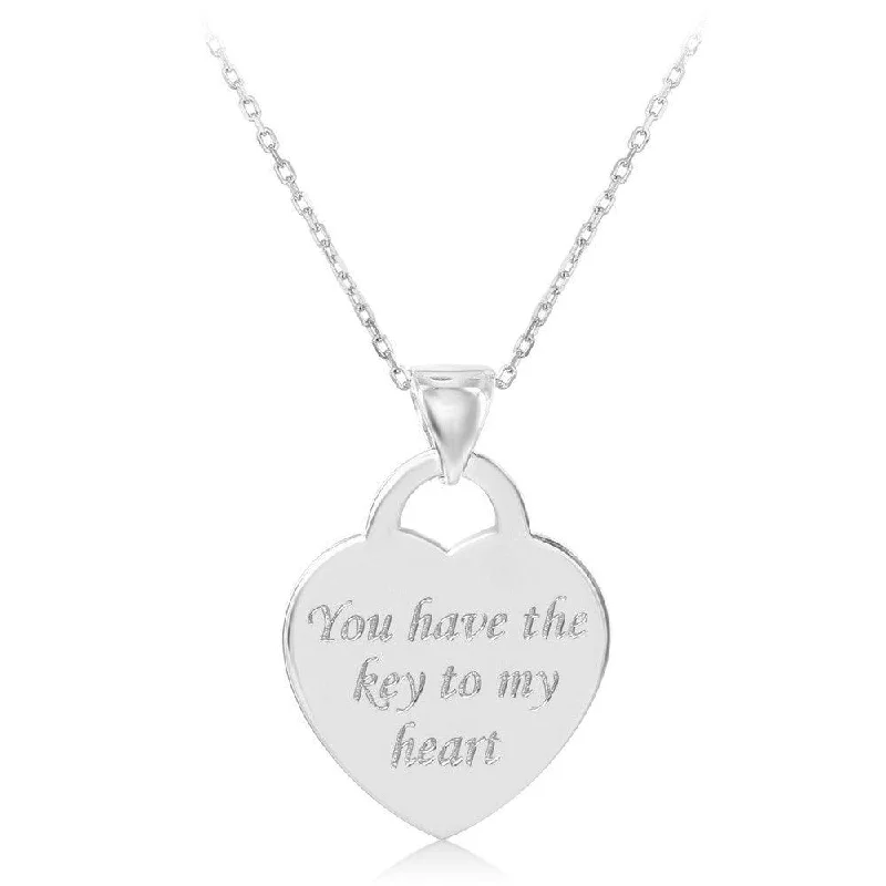 Simple necklaces and pendants with bar pendants for a sleek modern design-Sterling Silver "You Have The Key to My Heart" Pendant Chain