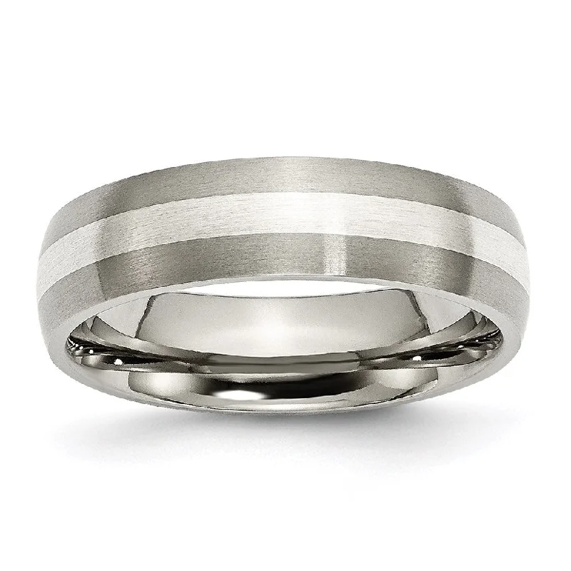 Necklaces and pendants with custom designs for a completely unique jewelry piece-Titanium Sterling Silver Inlay 6mm Brushed Band | TB210