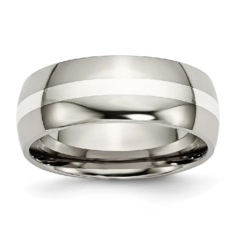 Best necklaces and pendants with layered designs for a chic, stacked look-Titanium Sterling Silver Inlay 8mm Polished Band | TB212