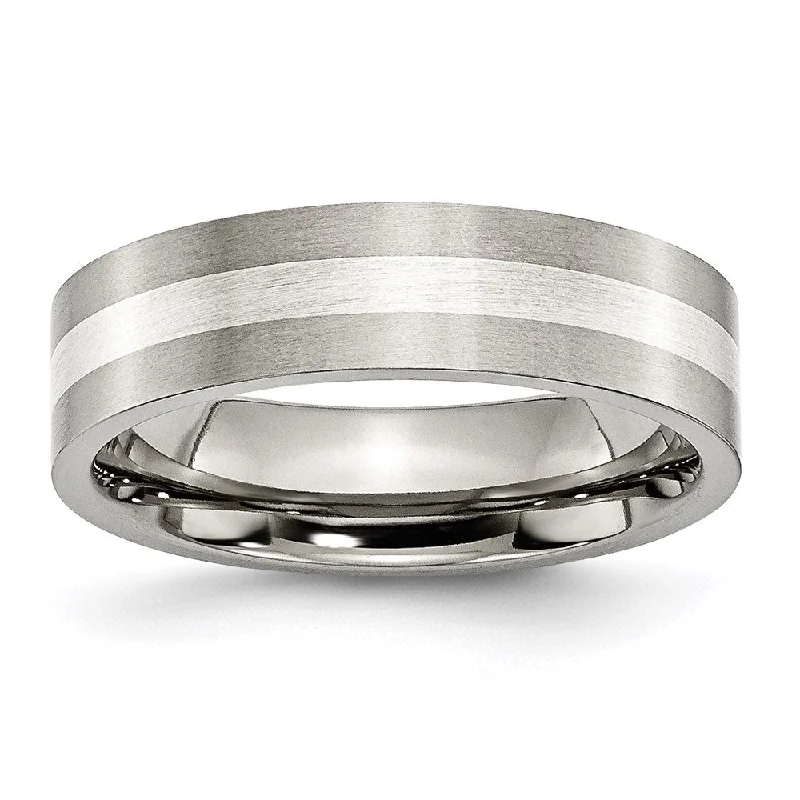 Necklaces and pendants with abstract shapes for a modern, creative appearance-Titanium Sterling Silver Inlay Flat 6mm Brushed Band | TB206